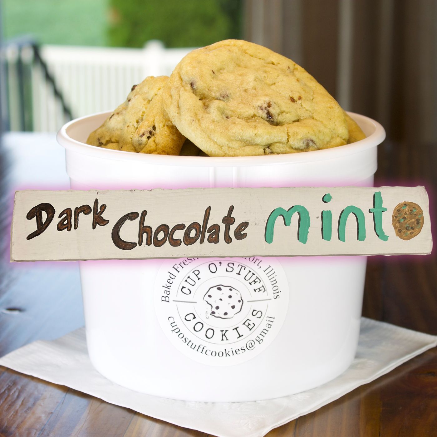 Bucket of Dark Chocolate Mint Cookies