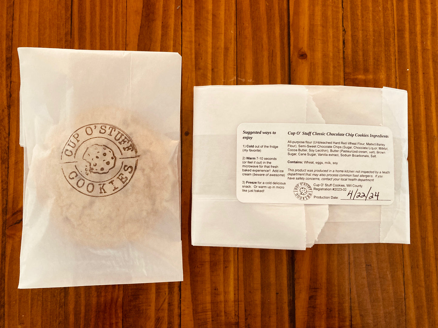 One Chocolate Chip Cookie Individually Wrapped and Labeled (in quantities greater than 50)
